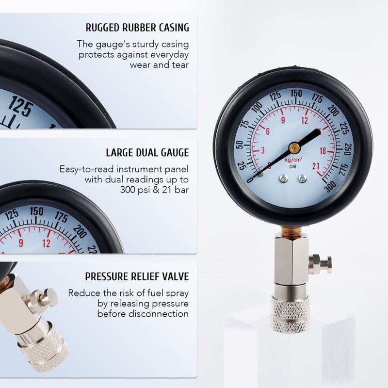 Orion Motor Tech Compression Tester  8PCS Engine Cylinder Pressure Gauge for Petrol Gas Engine  0-300PSI Engine Compression Tester Automotive with Adapters for Cars Trucks Motorcycles Marines ATV UTV - Image 3